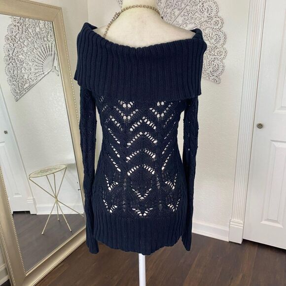 Guess Jeans Early 2000's Black Knit Off The Shoulder Long Sleeve Sweater S - Picture 6 of 7